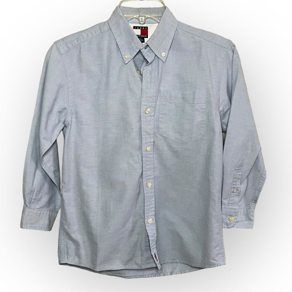 Tommy Hilfiger Boys Heather Blue Long Sleeve Button Down Dress Shirt Size S